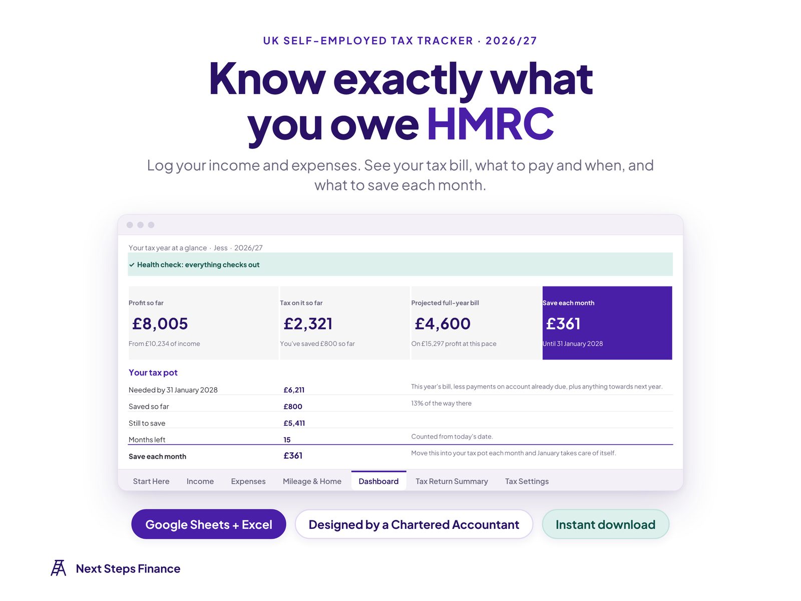 UK Self-Employed Tax Tracker dashboard